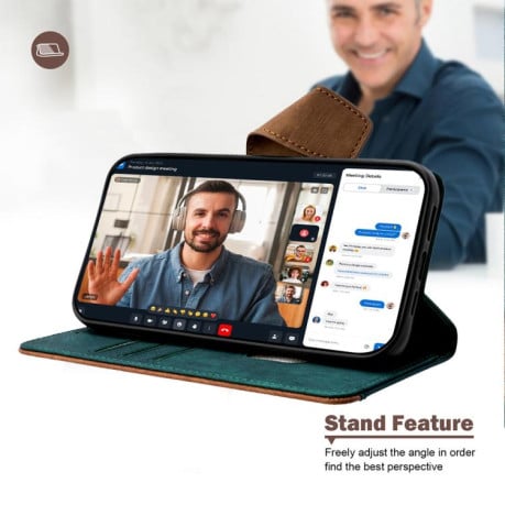 Чохол-книжка Color Stitching Skin Feel із захистом від сканування RFID та магнітним хлястиком на Realme C71 4G - зелений