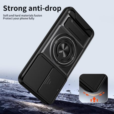 Протиударний чохол Escase зі зсувною шторкою камери та підставкою для Xiaomi Poco M7 4G 169mm — чорний