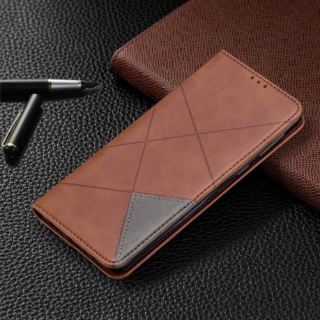 Чехол-книжка Rhombus Texture на Samsung Galaxy A21- коричневый