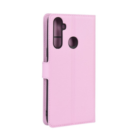 Чехол-книжка Litchi Texture на Realme 5 Pro - розовый