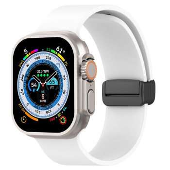 Силиконовый ремешок Magnetic Black Buckle Smooth для Apple Watch Ultra 49mm - белый
