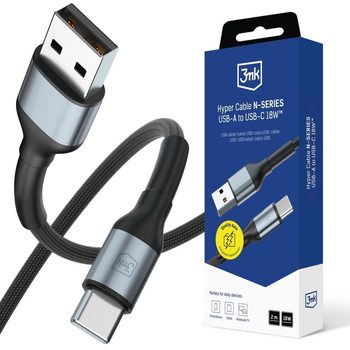 Оригинальный кабель 3mk Protection Hyper Cable N-SERIES USB-A — USB-C 2 м 9V/2A 18W— черный