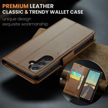 Чехол-книжка CaseMe 023 Butterfly Buckle Litchi Texture RFID Anti-theft Leather для Samsung Galaxy S23 FE 5G - коричневый