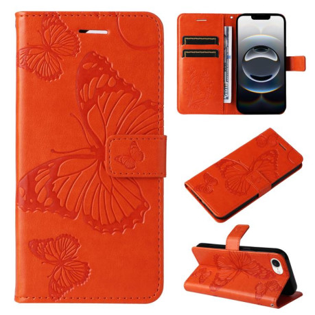 Чехол-книжка Embossed Butterfly для iPhone 16e - оранжевый