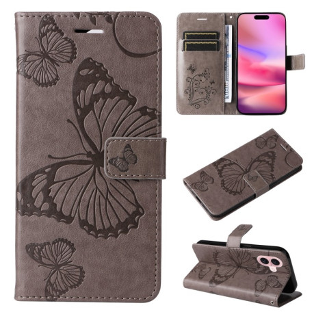 Чехол-книжка Embossed Butterfly для iPhone 16 - серый