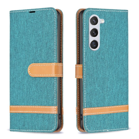 Чехол-книжка Color Matching Denim Texture на Samsung Galaxy S25 5G - зеленый