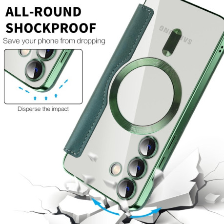 Чохол-книжка Shield MagSafe RFID Anti-theft Leather для Samsung Galaxy S25 5G - зелений