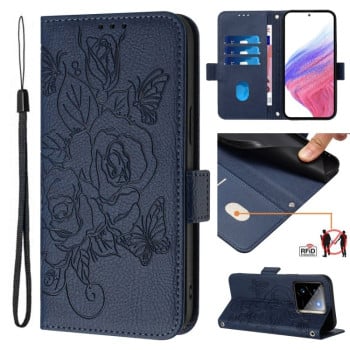 Чехол-книжка Embossed Rose RFID Anti-theft Leather для Realme GT 7 Pro 5G - синий