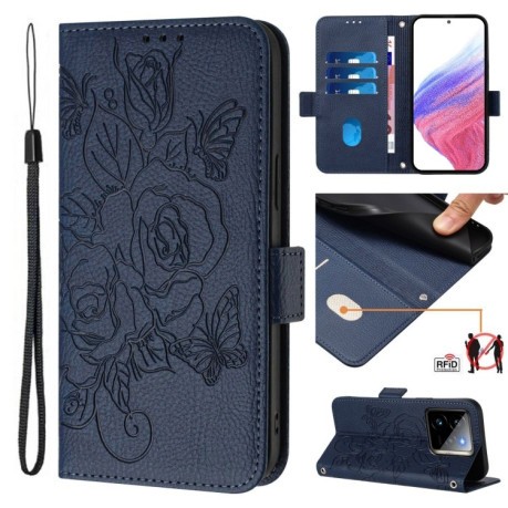 Чехол-книжка Embossed Rose RFID Anti-theft Leather для Realme GT 7 Pro 5G - синий