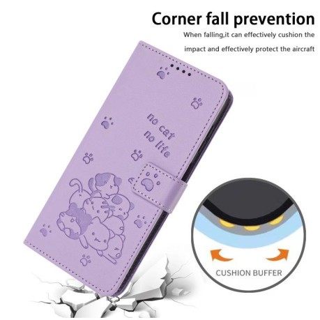 Чохол-книжка Embossed Kitten Phone Leather для Infinix Note 50 4G / 50 Pro 4G - фіолетовий
