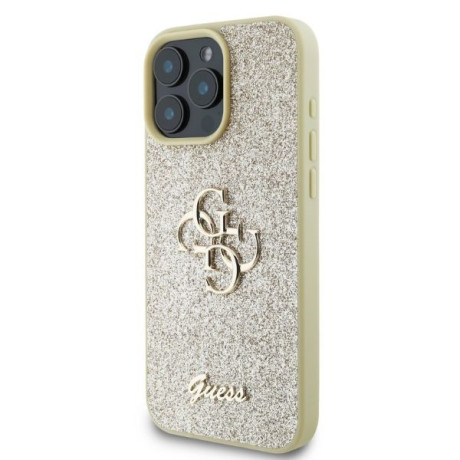 Оригинальный чехол Guess Big Metal Logo Fixed Glitter для iPhone 16 Pro Max - gold