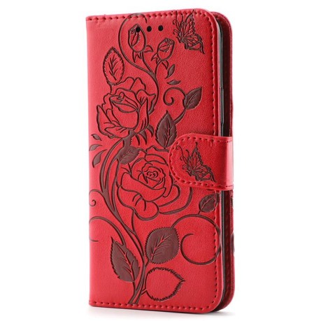 Чехол-книжка Rose Butterfly Embossed Leather для Realme 14 Pro+ - червоний