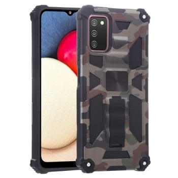 Противоударный чехол Camouflage Armor на Samsung Galaxy A03s - армейский зеленый