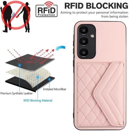 Чехол Rhombic Texture Card Bag RFID для Samsung Galaxy A55 - розовое золото