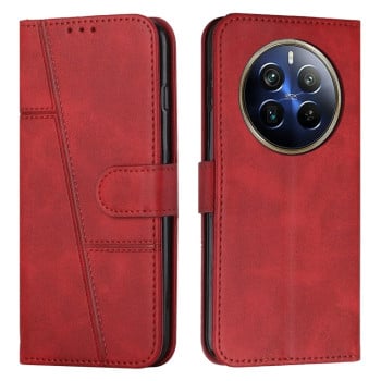 Чохол-книжка з прострочкою та фактурою Calf на Realme 12 Pro / 12 Pro+ - червоний