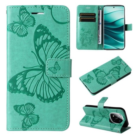 Чехол-книжка Embossed Butterfly для Xiaomi Redmi Note 14 Pro / 14 Pro+ 5G - зеленый