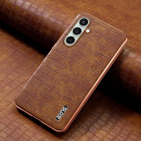 Чехол AZNS Electroplated Frame Crocodile Texture на Samsung Galaxy A36 - коричневый