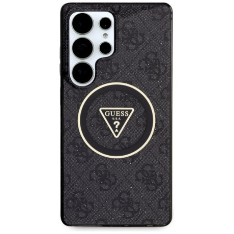 Оригинальный чехол Guess 4G Glitter Triangle Buttons MagSafe для Samsung Galaxy S25 Ultra - Black