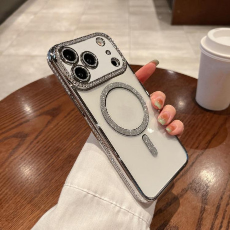 Противоударный чехол Diamond Gradient Plated MagSafe для iPhone 17 Pro Max - серебристый