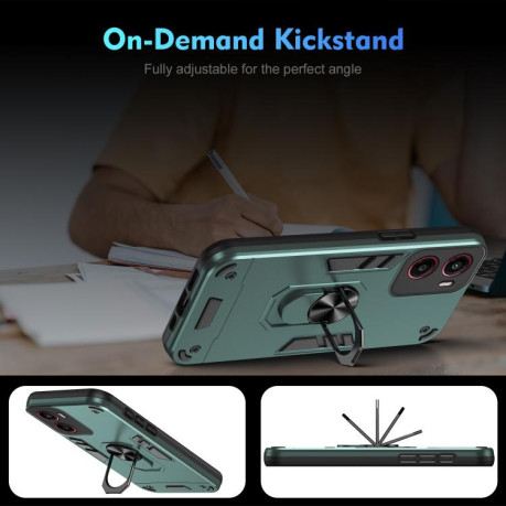 Ударозащитный чехол Shockproof Metal Ring Holder для Motorola Moto G05 - зеленый