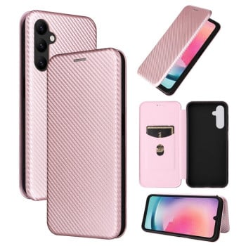Чехол-книжка Carbon Fiber Texture на Samsung Galaxy A24 4G - розовый