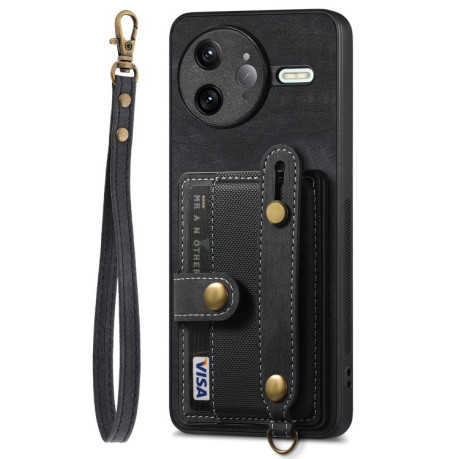 Противоударный чехол Retro Cross Wristband Wallet Leather для Xiaomi Poco F7 Ultra - черный