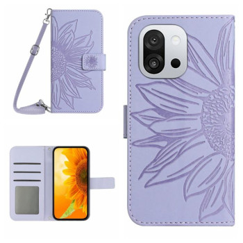 Чехол-книжка Skin Feel с рисунком подсолнуха на OnePlus 13T - фиолетовый