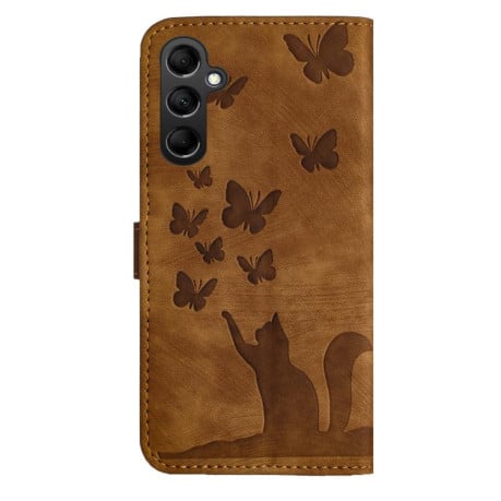 Чохол-книжка з тисненням Butterfly Cat м'яка фактура з магнітним хлястиком на Samsung Galaxy S25 FE 5G - коричневий