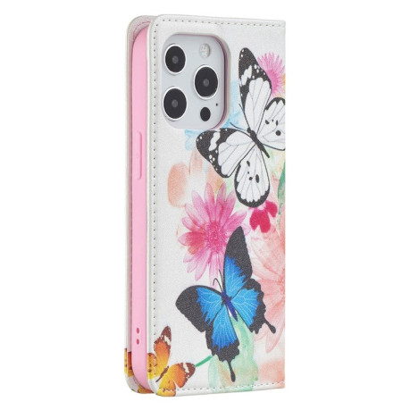 Чехол-книжка Colored Drawing Pattern Invisible для iPhone 13 Pro Max - Two Butterflies