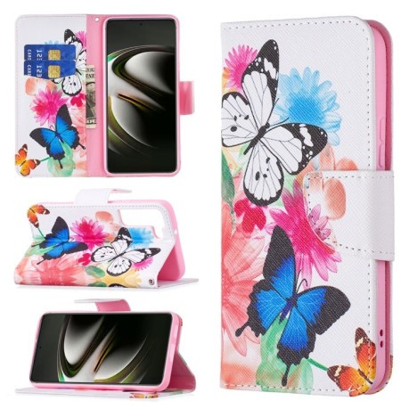 Чехол-книжка Colored Drawing Pattern для Samsung Galaxy S22 5G - Butterflies