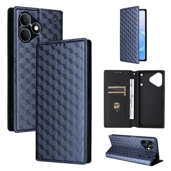 Чехол-книжка Cubic Grid с фактурой Calf на Realme Note 80 4G — синий