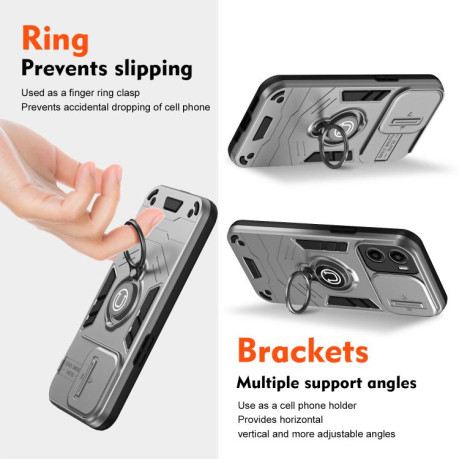 Противоударный чехол Sliding Camshield Ring Holder для Motorola Moto G05 - серый