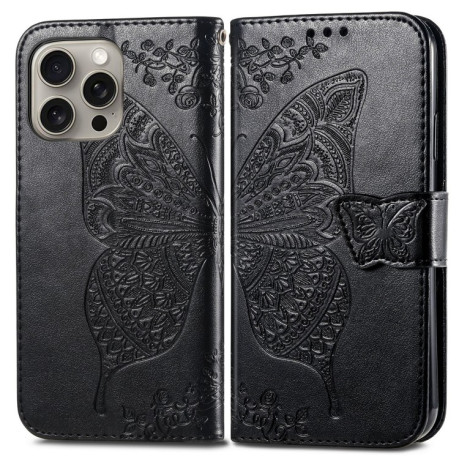 Чохол-книжка Butterfly Love Flower Embossed для iPhone 16 Pro Max - чорний