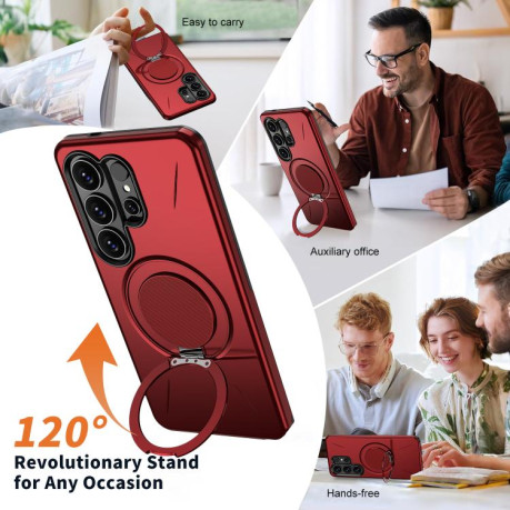 Чохол Metal Rotation Holder MagSafe TPU Hybrid PC з металевим поворотним тримачем і MagSafe для Samsung Galaxy S26 Ultra 5G — червоний