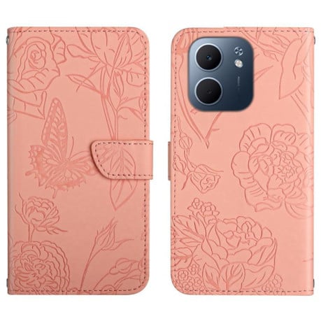 Чехол-книжка с мягкой фактурой и тиснением Butterfly на OPPO A5x 4G Global / 5G Global - розовый