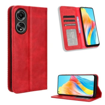 Чехол-книжка Magnetic Buckle Retro Crazy Horse Texture на OPPO A78 4G - красный