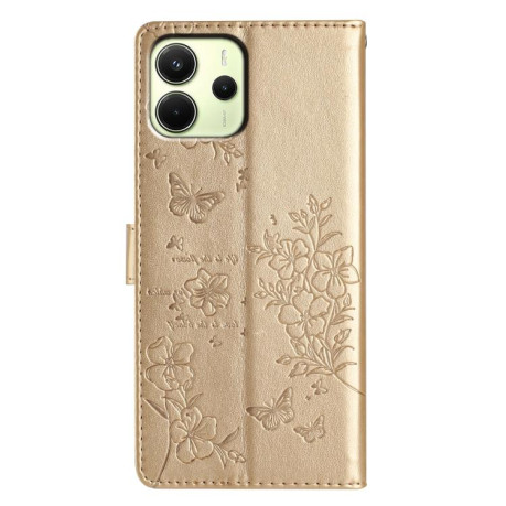 Чохол-книжка Butterflies and Flowers Leather для Redmi Note 14 4G 164.84mm - золотий