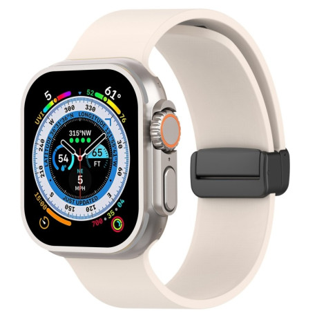 Силиконовый ремешок Magnetic Black Buckle Smooth для Apple Watch 10 46mm/Ultra 49mm / Series 8/7 45mm / 44mm / 42mm- бежевый