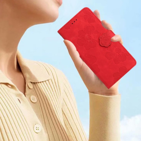 Чехол-книжка Flower Embossing Pattern для Xiaomi Redmi Note 14 4G - красный