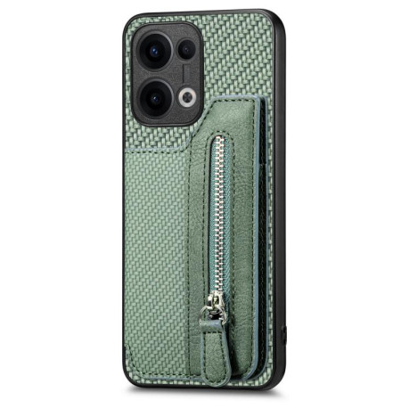 Противоударный чехол Carbon Fiber Horizontal Flip Zipper Wallet для OPPO Reno13 5G - зеленый