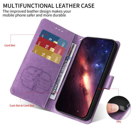 Чохол-книжка Embossed Butterfly Flowers для Xiaomi Redmi Note 14 4G 164.48mm - фіолетовий