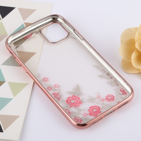 Силиконовый чехол Flowers Patterns Electroplating Soft на iPhone 11 Pro- розовое золото