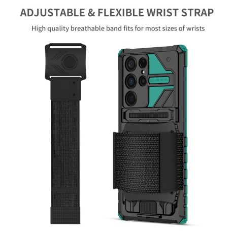 Противоударный чехол Armor Wristband для Samsung Galaxy S22 Ultra 5G - зеленый
