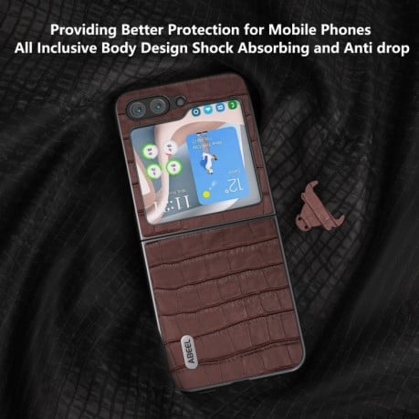 Протиударний чохол ABEEL Crocodile Texture Genuine Leather для Samsung Galaxy Flip 6 - коричневий