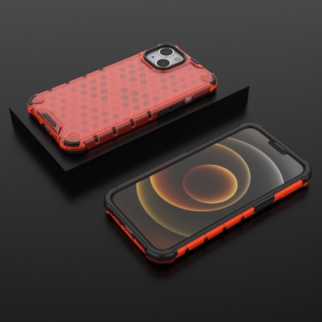 Противоударный чехол Honeycomb with Neck Lanyard для iPhone 14/13 - красный