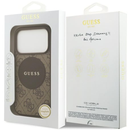 Оригинальный чехол Guess 4G Circle Classic Logo с MagSafe на iPhone 17 Pro - brown
