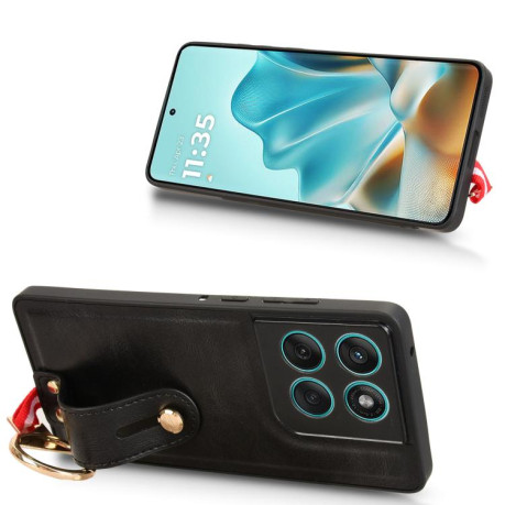Противоударный чехол Wristband Leather Back для Motorola Edge 60 Fusion - черный