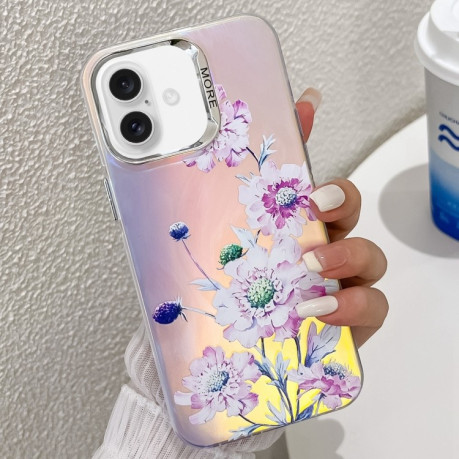 Чехол Electroplating Laser Flower Texture для iPhone 16 Plus - Zinnia