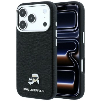 Оригинальный чехол Karl Lagerfeld Grained Heads Metal MagSafe на iPhone 17 Pro / 18 Pro — черный