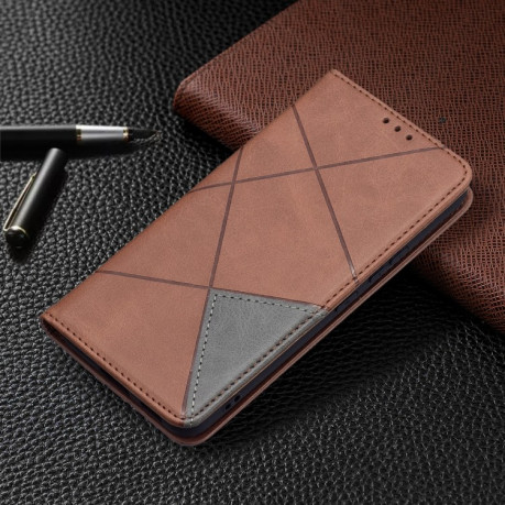 Чехол-книжка Rhombus Texture на Samsung Galaxy S22 5G - коричневый